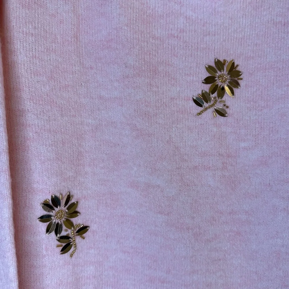 Lilly Pulitzer Soft Pink Kalaya Sweater Gold Bead Sequin Daisy Flowers Sweater